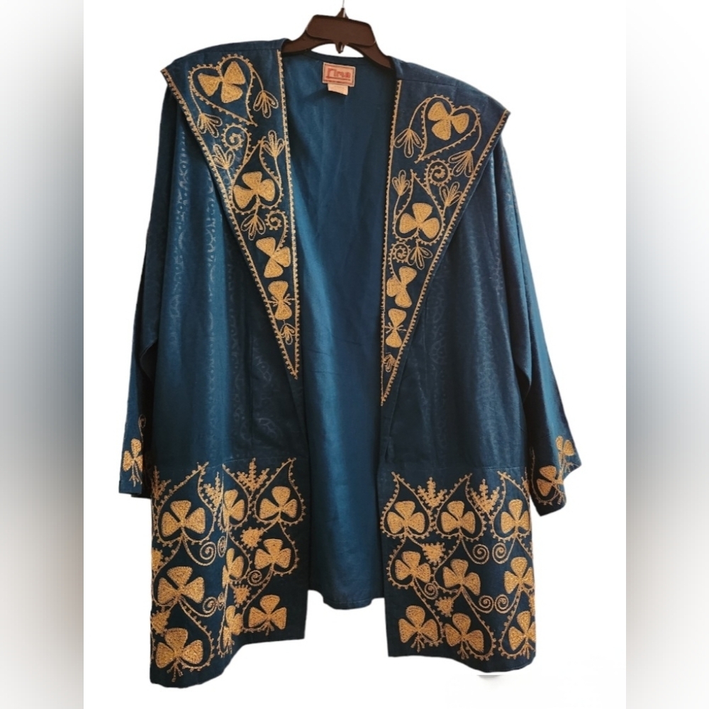 rima Gold Stitched Open Front Plus Size Blazer